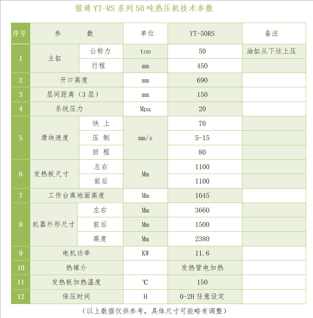 銀通50噸多層熱壓機(jī)技術(shù)參數(shù) 銀通50噸多層熱壓機(jī)技術(shù)參數(shù)